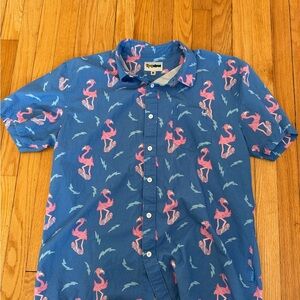 Tipsy Elves Blue Flamingo Print Men's Shirt